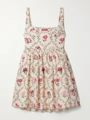 [Agua by Agua Bendita] Agua by Agua Bendita - Barbara Orquidea Embellished Floral-print Linen Mini Dress - Cream - x small x small Cream