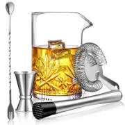 Cocktail Mixing Glass, 18oz Crystal Bartender Kit, 5 Piece Bar Mixing Glass O...