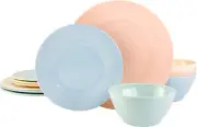 Gibson Overseas, Inc. Brist Pastels 12Pc Dinnerware Set - 4 Assorted Colors -...