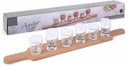 MIJOMA 7 Piece Serving Set - Long Bamboo Wood Board with 6 Serving Glasses - Perfect for Tapas, Dips, Desserts & Shots - Stylish Table Decoration