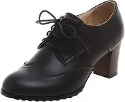 [Bellirala] Womens Chunky High Heel Pumps Lace Up Oxfords Brogues Shoes