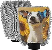 XYMZR Absorbent Microfiber Car Wash Mitt Whippet Dog Sunflower, Funny Cute Anime Scratch Free for Cars Cleaning, Home Cleaning Mitts, 2 Pack, 10.24” L x 7.09” W