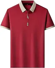 [VgueElegc] Slim Breathable Knit Button Top Classic Short Sleeve Knit Tees Short Sleeve Cotton Golf T-Shirts, Red, Medium