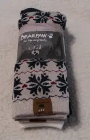 Bearpaw Crew Socks Black/Gray/Tan PATTERN Ladies Sock Size 9-11 Shoe 5-12 4 Pair