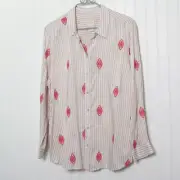 Chico's 3 Striped Embroidered Collar Button Long Sleeve Rayon Tunic Top NWT XL