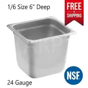1/6 Dura Pan 6" Deep Steam Table Pans Food Pan Hotel Prep Anti-Jam 24 Gauge NSF