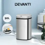 Devanti 50L Sensor Bin Motion Rubbish Automatic Trash Can Kitchen Silver