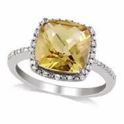 Cushion-Cut Citrine and 0.10 CT. T.W. Natural Diamond Frame Ring in Sterling Silver