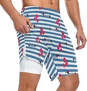 [ZZXXB] Dachshun Dog Striped Athletic Shorts for Men with Pockets 2 in 1 Quick Dry Running Shorts S-3XL