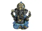 21cm Black/Blue Lord Ganesh Buddha Resin Sitting Home Decor Ornament