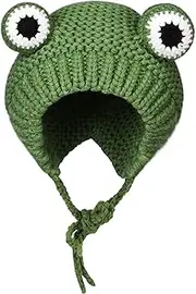 [Haoohu] Knitted Frog Headband Hat Cute Cartoon Crochet Frog Hat Beanie Hats for Cosplay Photo Props