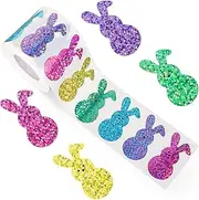 Easter Bunny Stickers Roll 500Pcs Glitter Rabbit Sticker 1.5 Inch Colorful Laser Cute Label Stickers Self Adhesive Bunny Jar Labels Envelope Seal Roll Sticker for Easter Decorations Craft Supplies