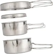 Sosoport 2-Person Camping Pot Set Stainless Steel Cookware Portable Outdoor Cookware for Camping Hiking BBQ