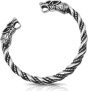 [VikingsBrand] Viking Bracelet | Adjustable Men's Bracelet 7-10 inches | Pagan Norse God Odin Arm Rings | Wolf Head Metal Wristband, One Size, Stainless Steel