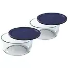 Pyrex 7203 7-Cup Glass Food Storage Bowl w/ 7402-PC Dark Blue Lid Cover (2-Pack)