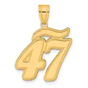 14k Yellow Gold Brushed Border Script Number 47 Pendant