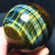 TOP 341.8G 62mm Natural Blue Tiger eye Crystal Sphere Ball Healling A1633