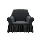 1-Seater Dark Grey Sofa Cover with Ruffled Skirt Couch Protector High Stretch Lo