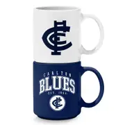 Carlton Blues AFL Set of 2 Stackable Ceramic Coffee Mug Cups