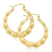 9ct Yellow Gold Silver Filled with Bamboo Hoop Earrings
