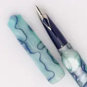 Ranga Abhimanyu Acrylic Fountain Pen - Lt Blue w Blue Lines, Sheaffer Nibs (New)