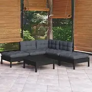 6 Piece Garden Lounge Set with Cushions Black Pinewood, Garden Furniture Sets