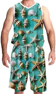 [KQNZT] Basketball Jersey for Men, Jerseys for Men, Men's Athletic Basketball Jerseys, Starfish Shell Conch Ocean Summer