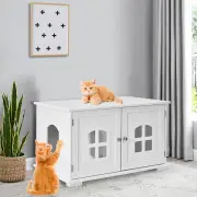 CostwayCat Hidden Litter Box Enclosure with Cross Windows &amp;amp;amp; Double Door-White