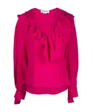 ruffled silk blouse UK10,UK6 Red