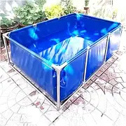 Canvas Fish Pond Portable Water Storage Tank, Above Ground Fish Ponds with Drain Valve, Blue Cuboid Ornamental Swimming Pool(1.5x1.5x0.5cm)