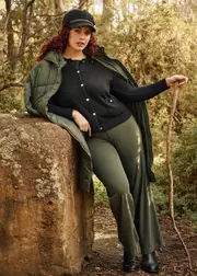 [Virtuelle] Taking Shape The Travel Wide Leg Jean Size 12 in Olive, Cotton - Plus Size Women's Clothing Olive