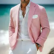 Men's Linen Blazer Sport Coat Fashion Casual Summer Solid Colored Linen Blazer Pink Sky Blue Sage Standard Fit Single Breasted One-button