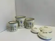 Blue Sky Enamel Over Metal Nesting Canister Set Of 3 New Blue Lady In The Corn