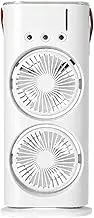 Rechargeable Desktop Fan Air Humidifier With LED Light Spray ABS Dual Motor Rechargeable Humidifier Fan Air Cooling, White charging