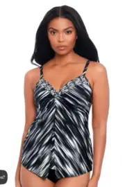 *Miraclesuit Warp Speed Love Knot Tankini Top Black/White 8 NWT