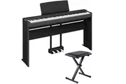 Yamaha P-225 88-Key Weighted Portable Digital Piano w/ L200 Stand, LP1 3-Pedal Unit & Bench (BLACK)