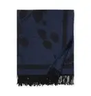 Sferra FLOREALE Floral Print Fringed Throw Blanket Navy Silk Lambswool - NEW!