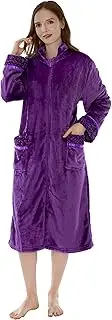 [PAVILIA] Womens Fleece Housecoat Zipper Robe, Plush Warm Zip Up Front Lounger