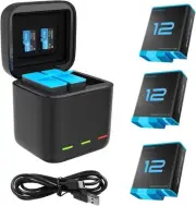 Battery Charger for GoPro Hero 12 Black Hero 11/10/9, Portable Charger 3-Channel