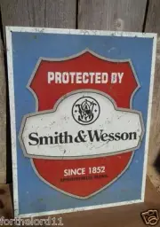 PROTECTED BY SMITH & WESSON Tin Metal Sign Wall Bar Decorative Garage Classic