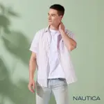 【NAUTICA】男裝 涼爽棉麻材質條紋短袖襯衫(粉色)