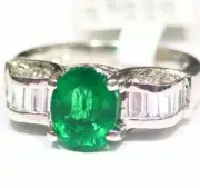 Vintage 14K Gold Natural Emerald White Diamond 3.12CT Fine Engagement Ring Deco