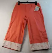 DOCKERS Capri Pants Womens Size 4 Coral Floral Ramie Pockets Belt Loops Pull On