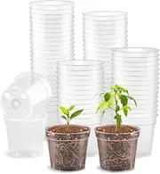 [RooTrimmer] 2.5" Clear Seeding Pots 100-Pack Round for Seeds Starter Pots, Seeds Germination Transparent Nursery Pots with Drainage Holes (2.5Inch,100Pcs,Clear)