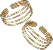 [TOE RINGS & THINGS] Set of Two Gold Toe Rings | 14k Gold Fill Four Strand Thin Hammered Design | Adjustable One Size Fits Most | Unisex for Women and Men | Pack of Two Rings, Adustable, Precious Metal, No Gemstone