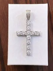 Mens 925 Sterling Silver Round Cut Cz Cross Pendant 36mm(1.42")/48mm(1.89")