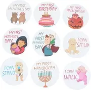 ANDRESLAD 32PCS Monthly Milestone Stickers Self Adhesive Decals for Capture Newborn Growth Style Safe Non Irritating for Photos and Memories