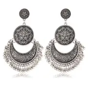 2Pair Retro Bronze Tassels Earring Flower Totem Ear Drop For Women SILVER COLOR