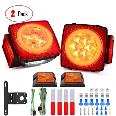 Nilight 2PCS Square LED Trailer Light Kit with Halo Glow Submersible LED Stop RV