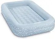 Intex: Kidz Travel Bed Set - Blue & White Stars - Inflatable Air Mattress, Raised Sides, 42 x 66 x 10, Hand Pump & Carry Bag, 50lb Limit, Kid Age 3+